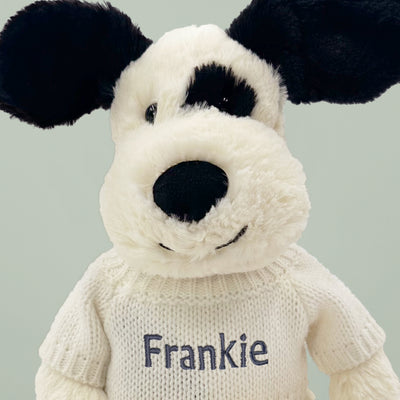 Personalised Jellycat Black and Cream Puppy Close Up