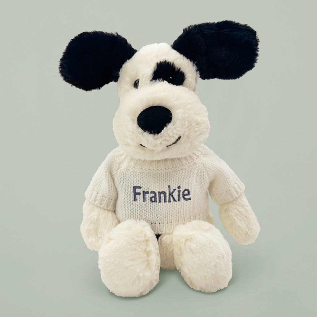 Personalised Jellycat Bashful Black and Cream Puppy