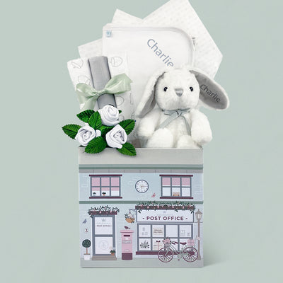 Personalised Baby Gift Set with Little Grey Bunny 