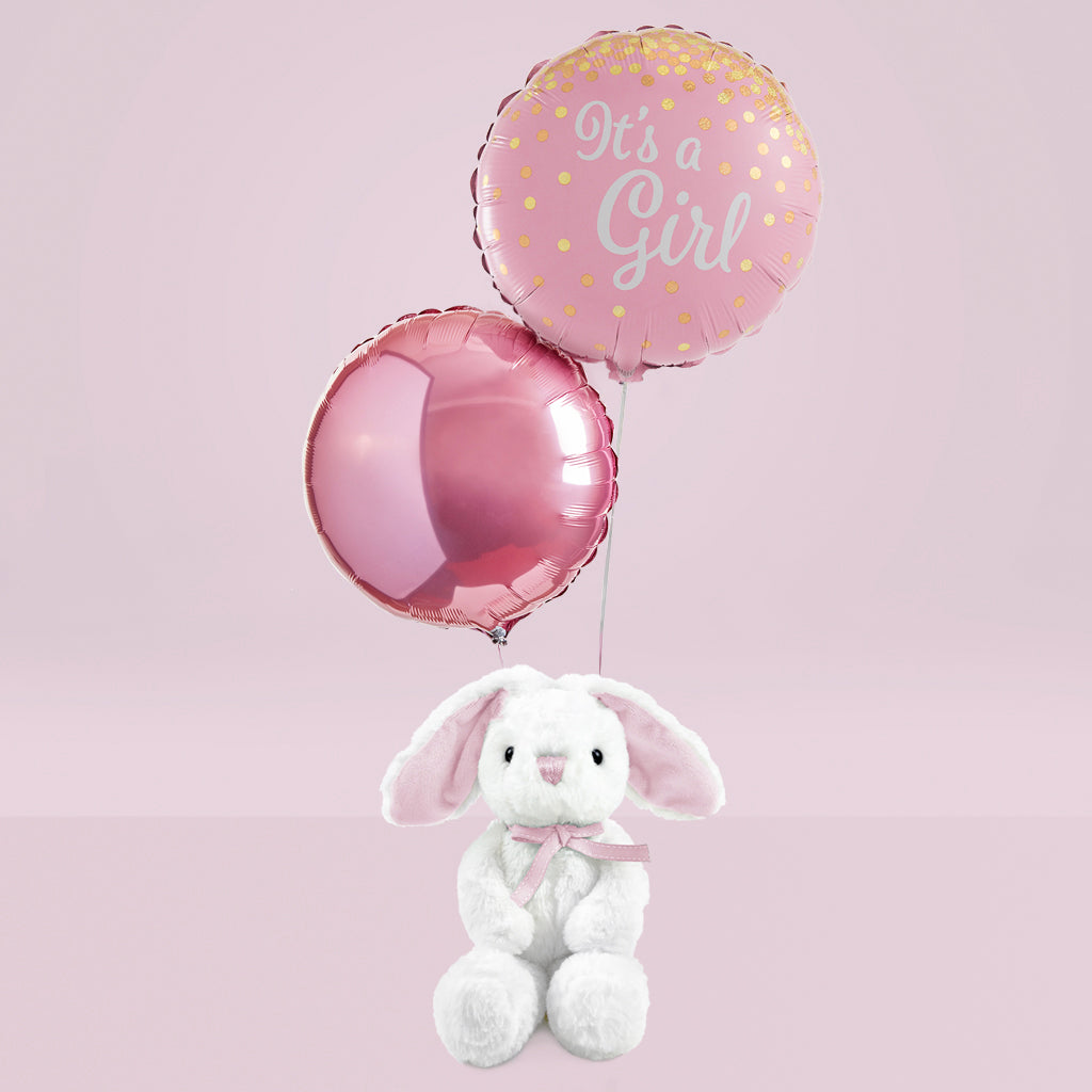 Baby Gift Baby Balloons With Eco Bunny Soft Toy Pink