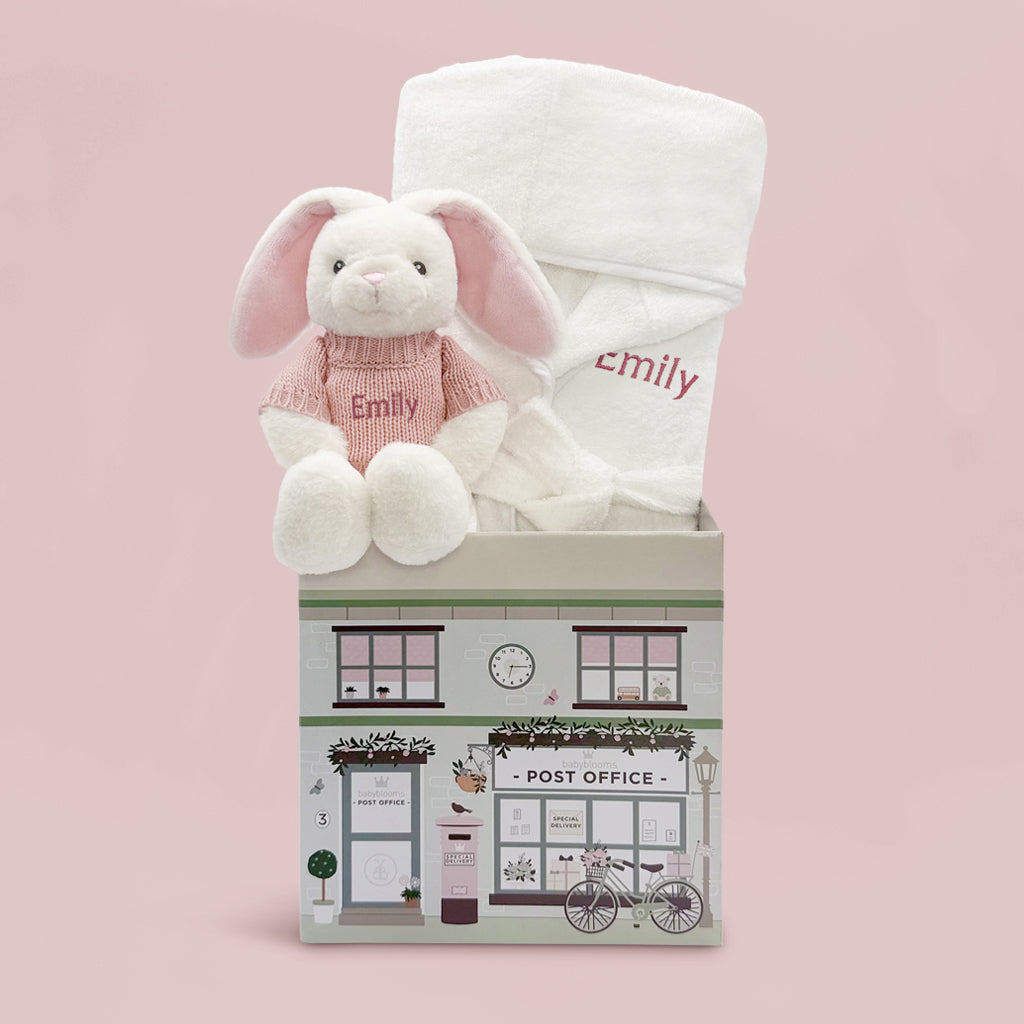 Little Bunny and Bathrobe Hamper, Pink 012 Months with White