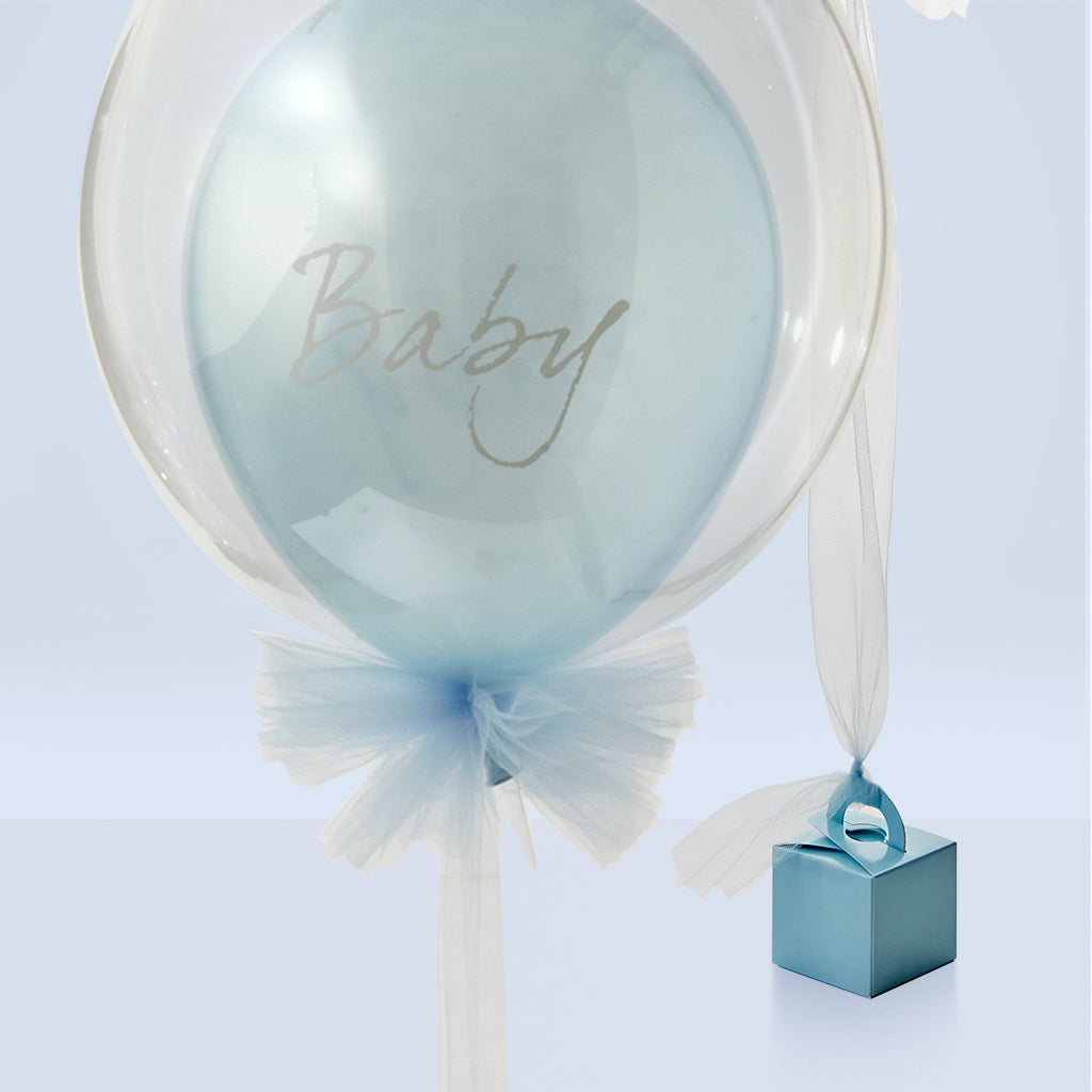 Luxury Rose Baby Clothes Bouquet, Balloon and Personalised Bunny, Blue