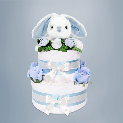 Personalised Baby Shower Gift  Eco Bunny Sfot Toy Nappy Cake