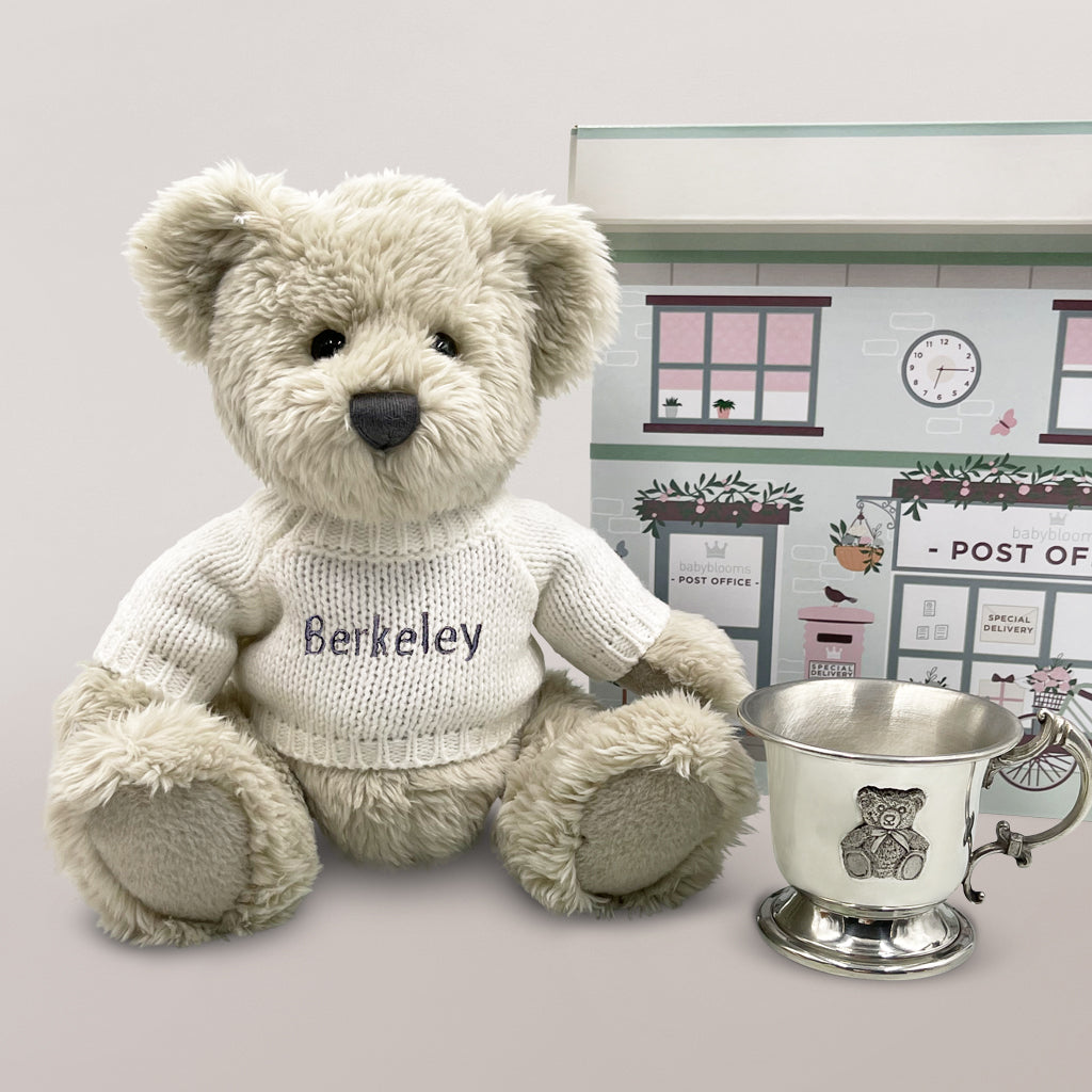 Personalised Christening Gift Little Treasures Teddy Bear With Keepsake Pewter Cup