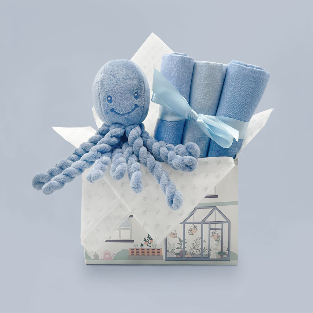 New Baby Gift Set Ollie Octopus Soft Toy Blue