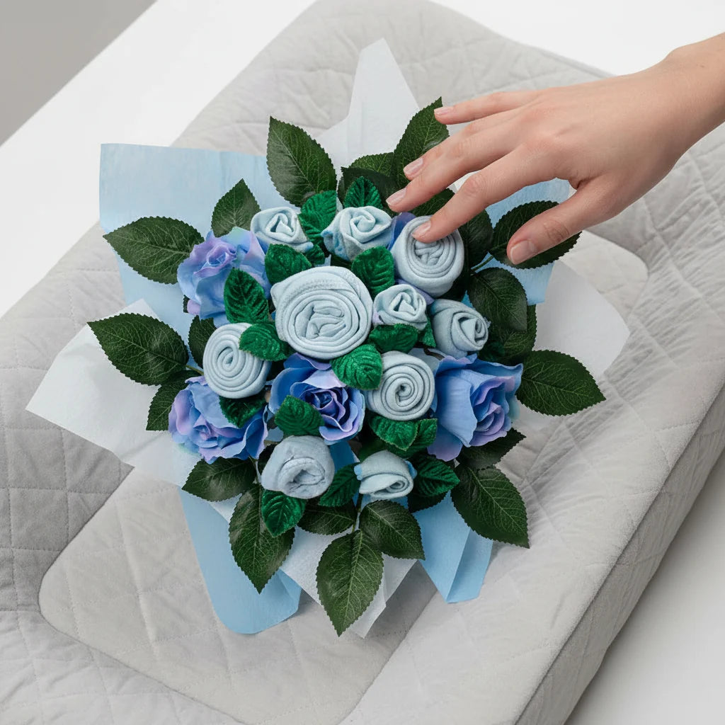 Hand Tied Baby Clothes Bouquet - Blue