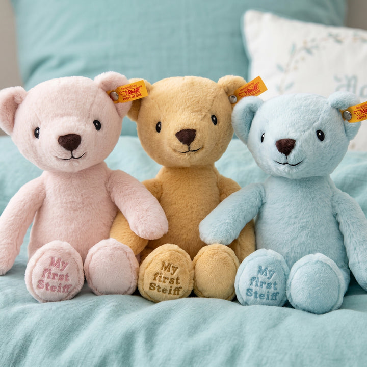 Personalised My First Steiff Bear Socks and Blanket New Baby Gift Set, Pink