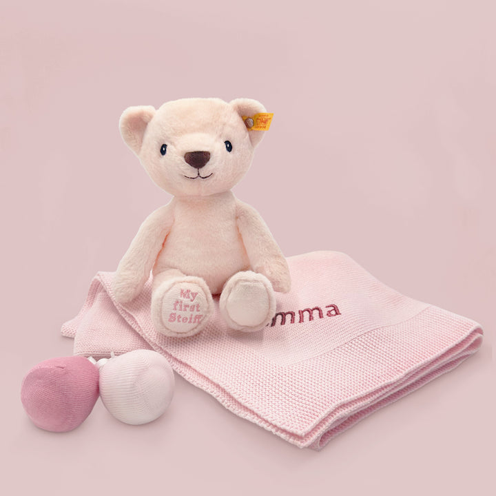 Personalised My First Steiff Socks and Blanket Gift Set, Pink