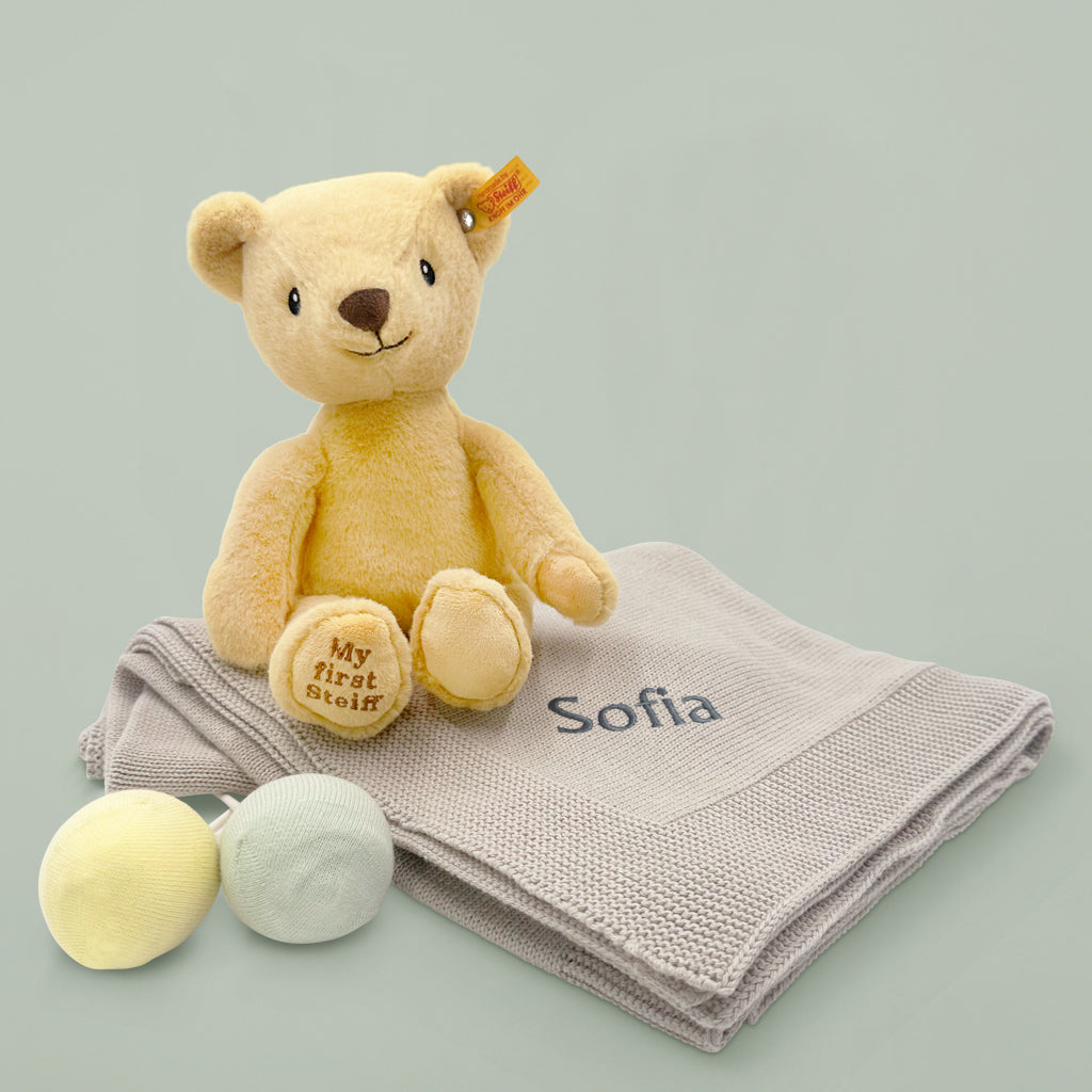 Personalised My First Steiff Socks and Blanket Gift Set, Neutral