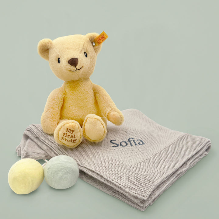 Personalised My First Steiff Socks and Blanket Gift Set, Neutral