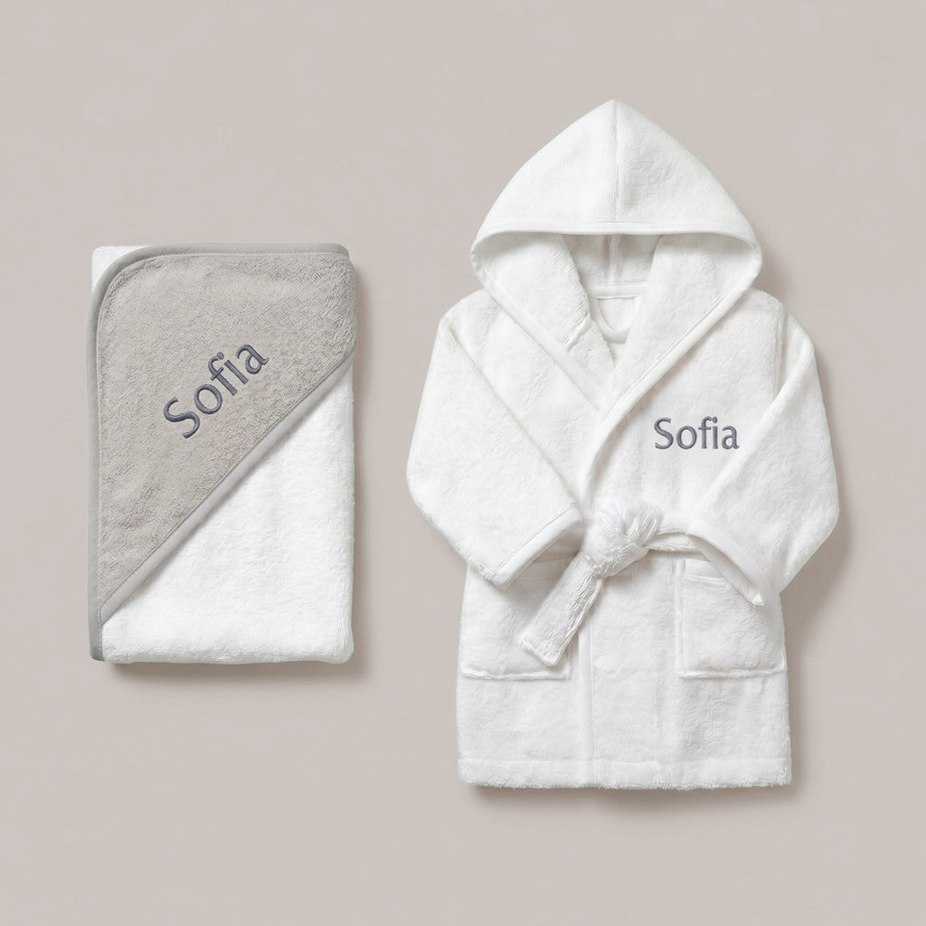 Personalised Hooded Towel and Bathrobe, Grey 0-12 Months