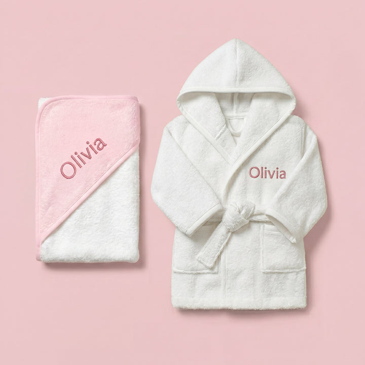 Personalised Bathrobe and Hooded Towel, Pink - 0-12 Months