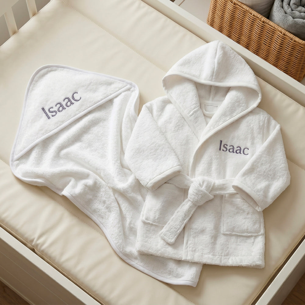 Personalised Hooded Towel and Bathrobe, Grey 0-12 Months