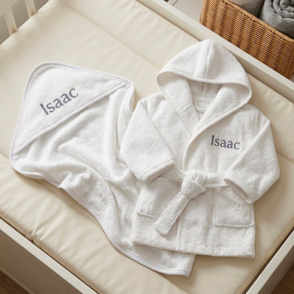 Personalised Hooded Towel and Bathrobe, Grey 0-12 Months