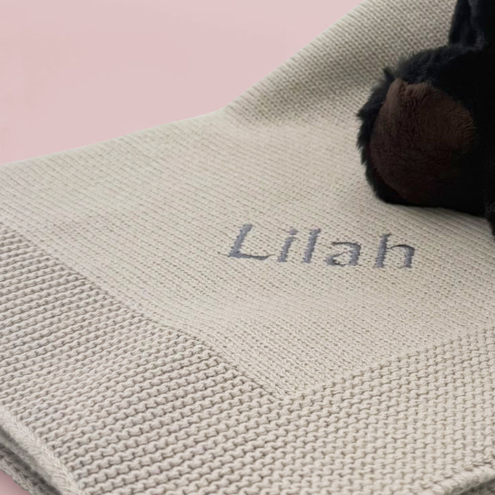 Babyblooms' Personalised Grey Knitted Blanket, Close Up