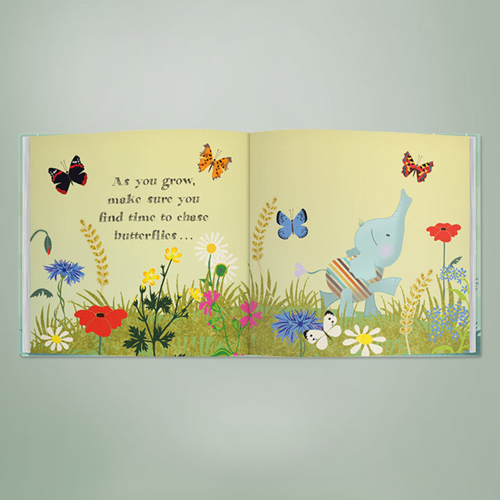 Personalised Esme Elephant Soft Toy With Snuggle Wrap and Book, Blue