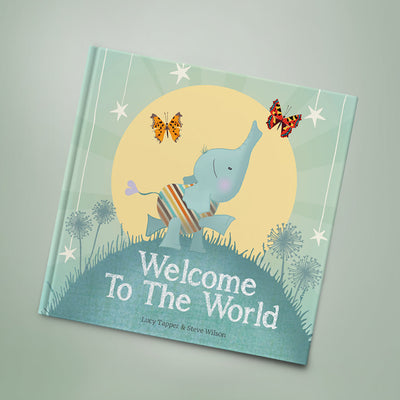 Welcome To The World Book with Personalised Baby Elephant Soft Toy