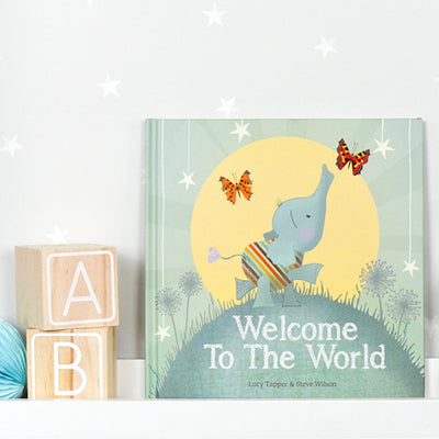 Personalised Esme Elephant Soft Toy With Snuggle Wrap and Book, Blue