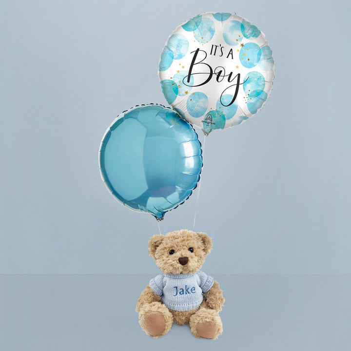 It's A Boy Balloons with Personalised Bertie Bear Soft Toy