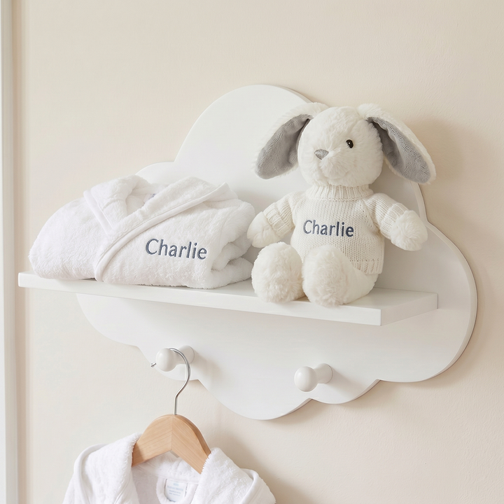 Personalised Bunny and Bathrobe New Baby Gift, Grey