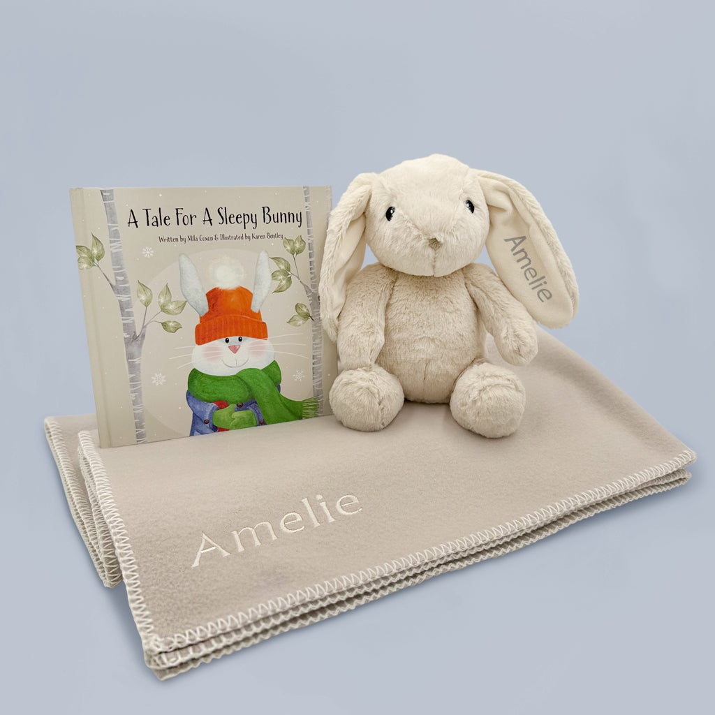 Personalised Bunny Nightlight with Fleece Blanket and Book Gift Set
