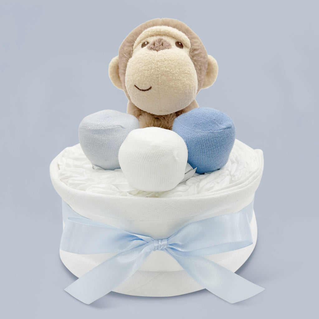 Baby Boy Gift Morris Monkey Blue Nappy Cake