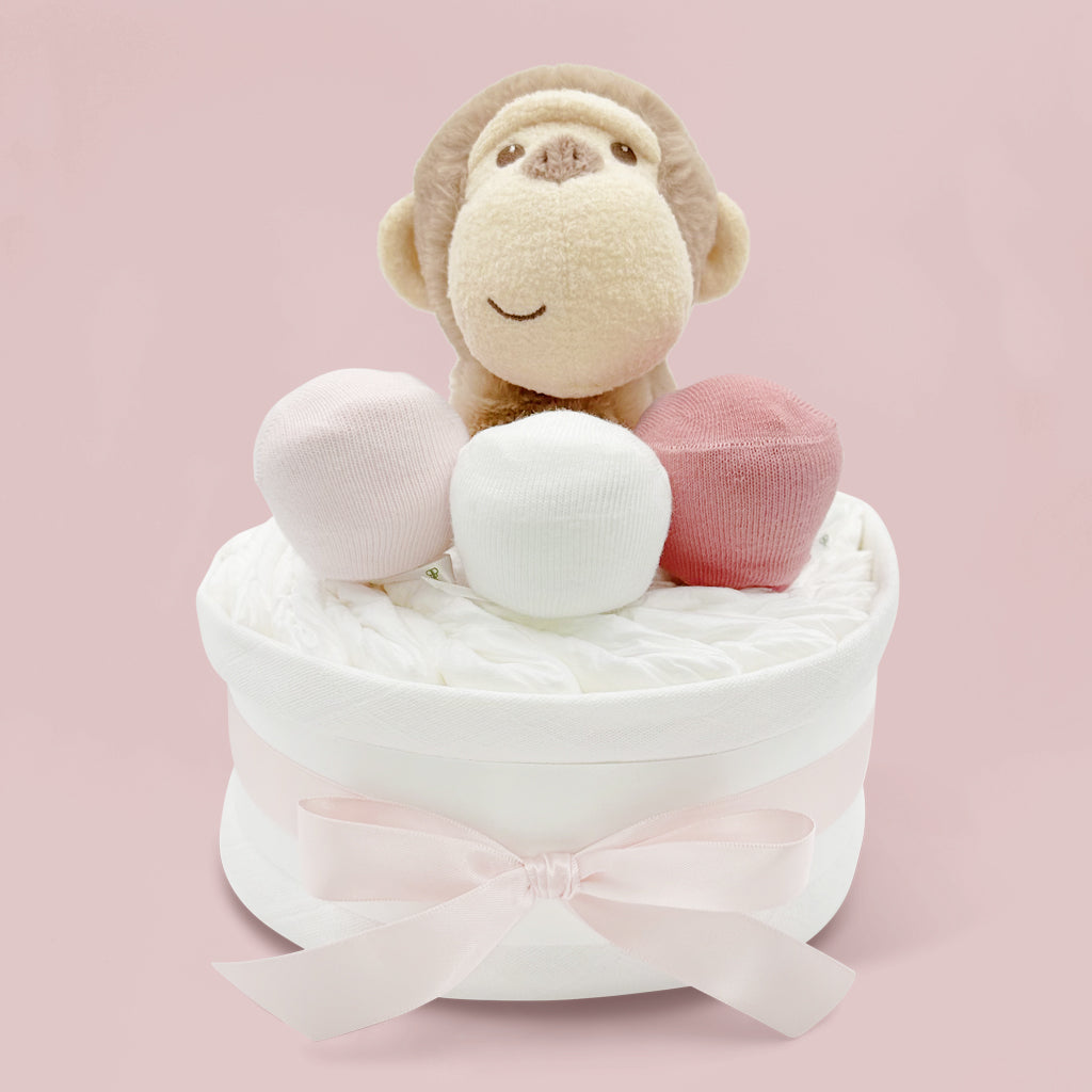 New Girl Baby Gift Morris Monkey Nappy Cake
