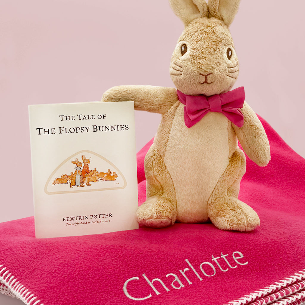 Flopsy Bunny Soft Toy with Personalised Fleece Blanket and Book