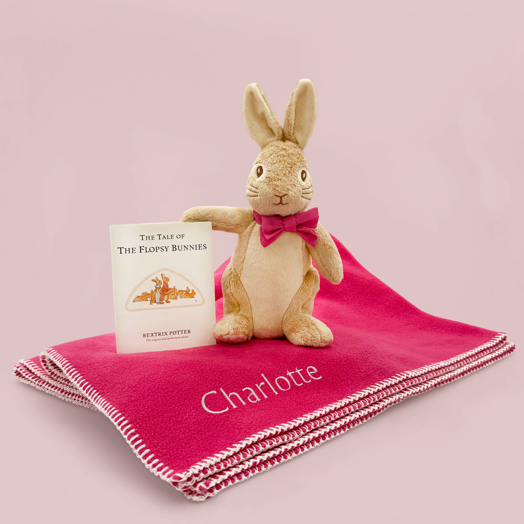 Flopsy Bunny Soft Toy with Personalised Fleece Blanket and Book