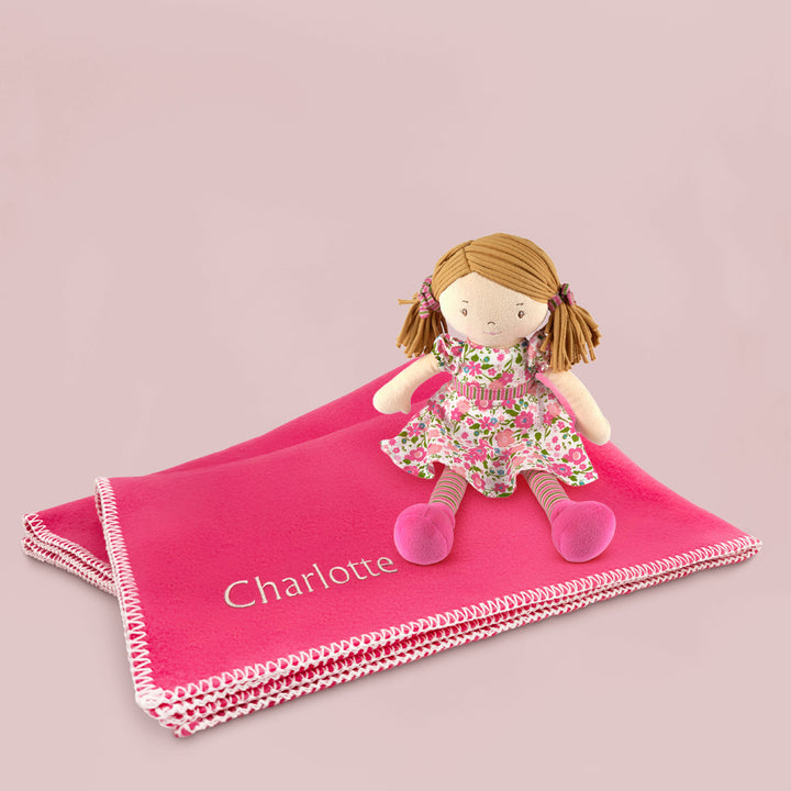 Personalised Fleece Blanket with Fran Rag Doll Gift Set