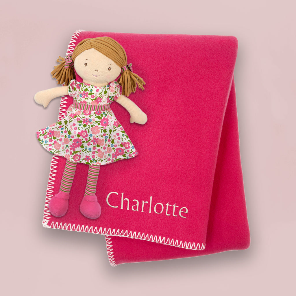 Personalised Fleece Blanket with Fran Rag Doll Gift Set
