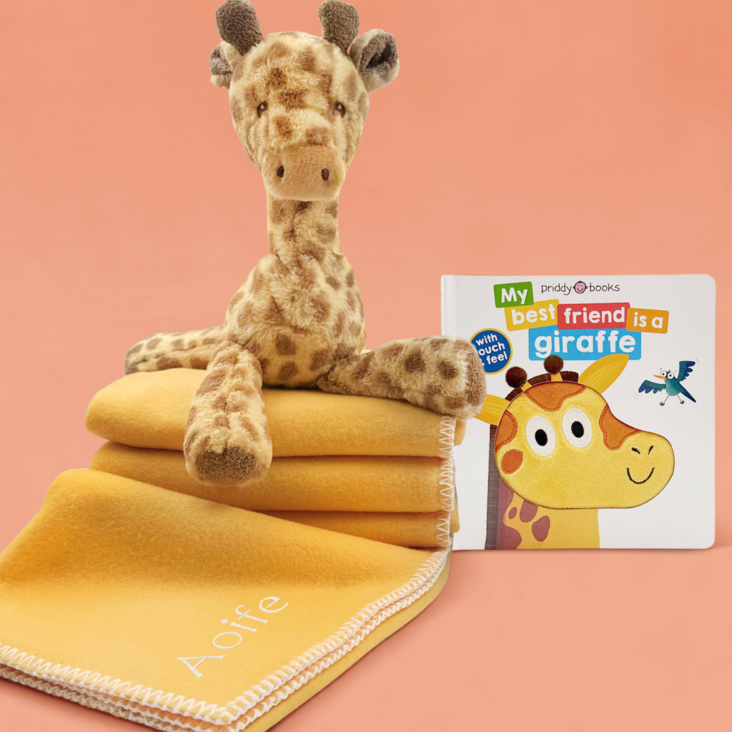 Giraffe Soft Toy with Board Book and Personalised Fleece Blanket Toddler Gift Set