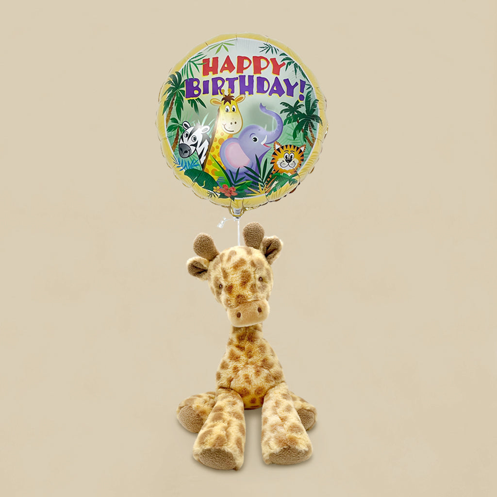 Childrens First Birthday Gift Set Balloon And Soft Toy Giraffe