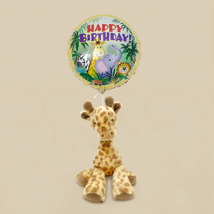 Childrens First Birthday Gift Set Balloon And Soft Toy Giraffe