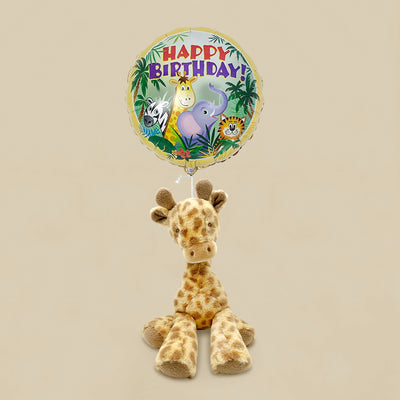 Childrens First Birthday Gift Set Balloon And Soft Toy Giraffe