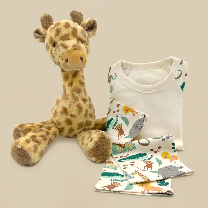 Georgie Giraffe Soft Toy with Jungle Pyjamas and Birthday Balloon