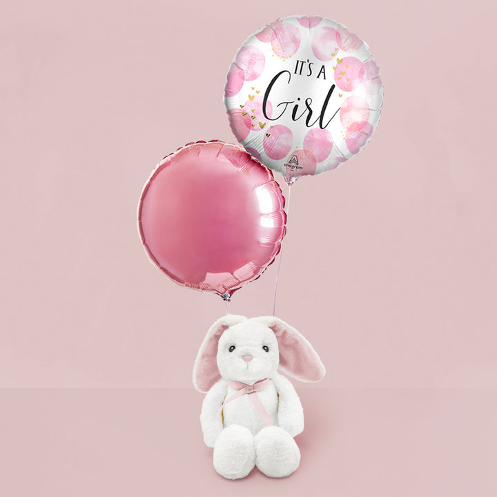 It's A Girl Balloons with Little Pink Bunny Soft Toy