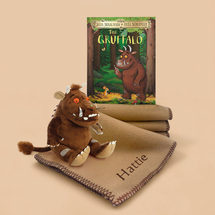 Gruffalo Soft Toy and Book with Personalised Fleece Blanket Toddler Gift Set