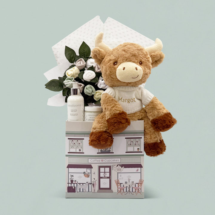 Personalised Highland Cow Welcome Baby Hamper, Neutral