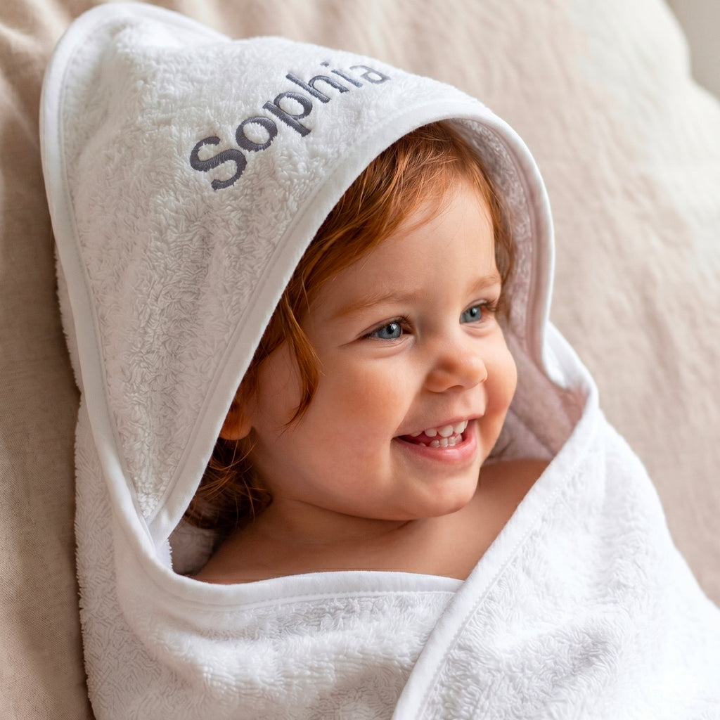 Personalised Hooded Towel, Grey 1-2 Years