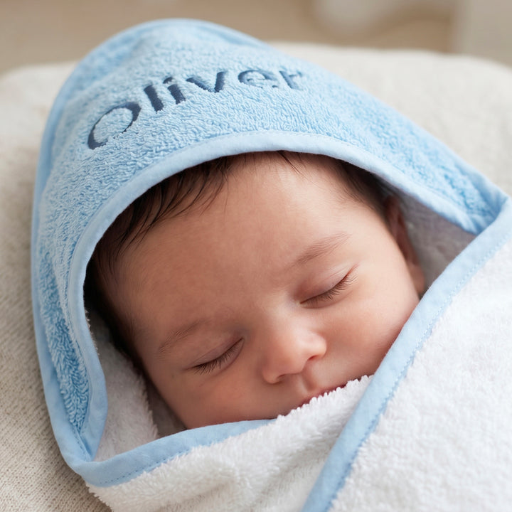 Personalised Hooded Baby Towel, Blue