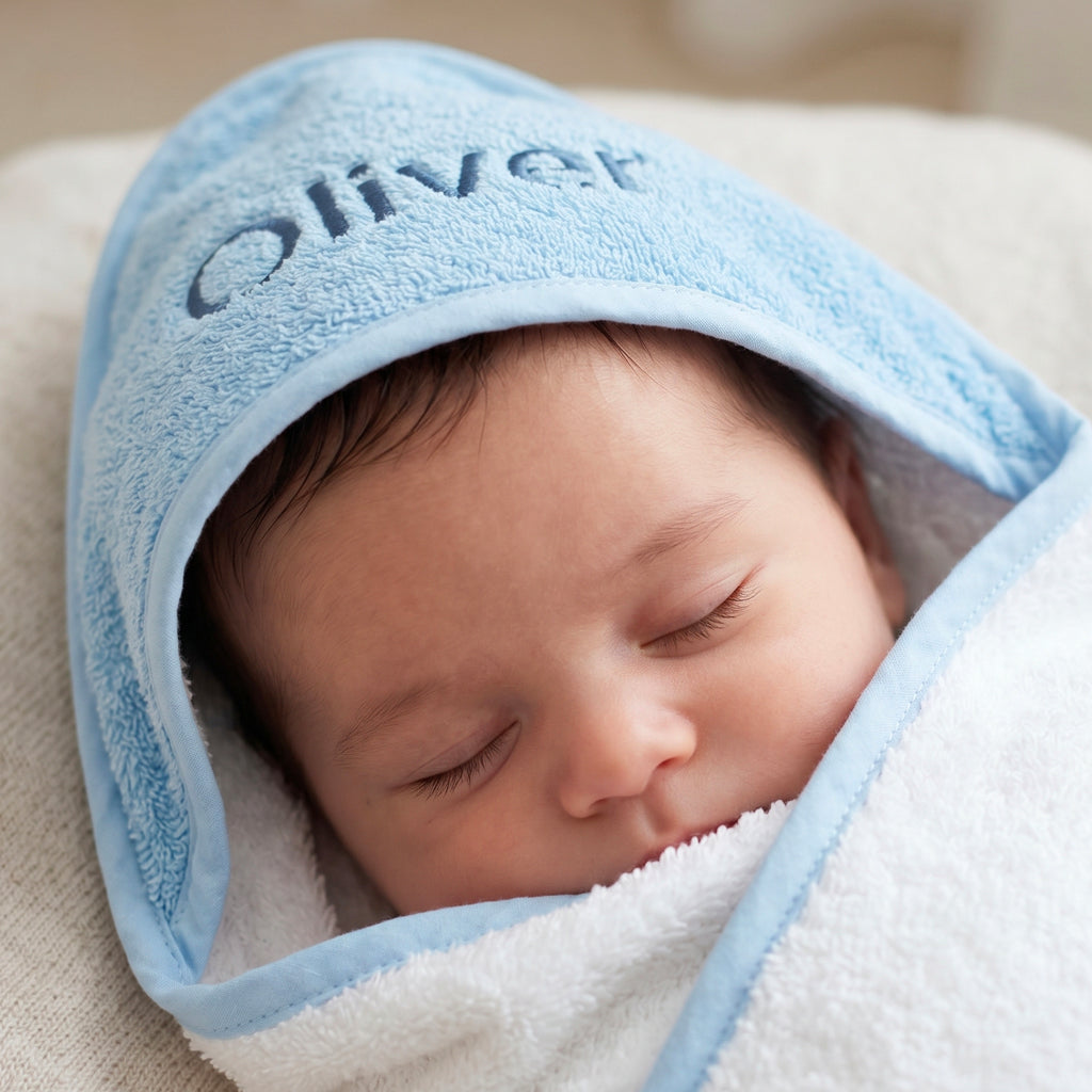Personalised Hooded Towel, Blue 0-12 Months