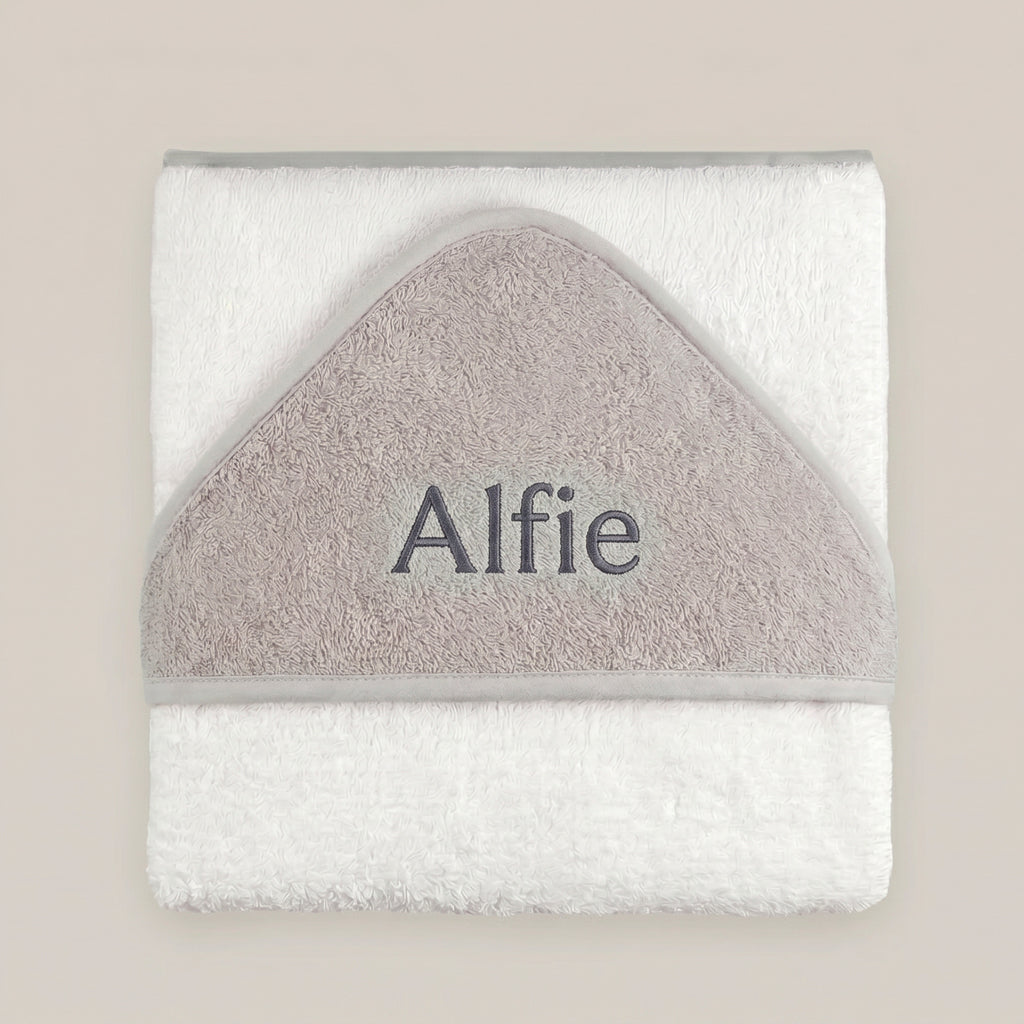 Personalised Hooded Baby Towel, Grey