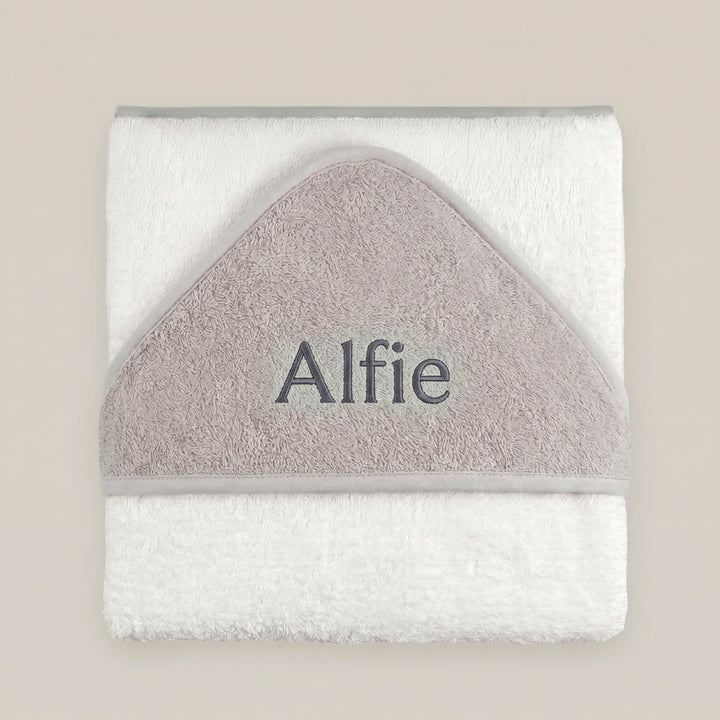 Personalised Hooded Baby Towel, Grey