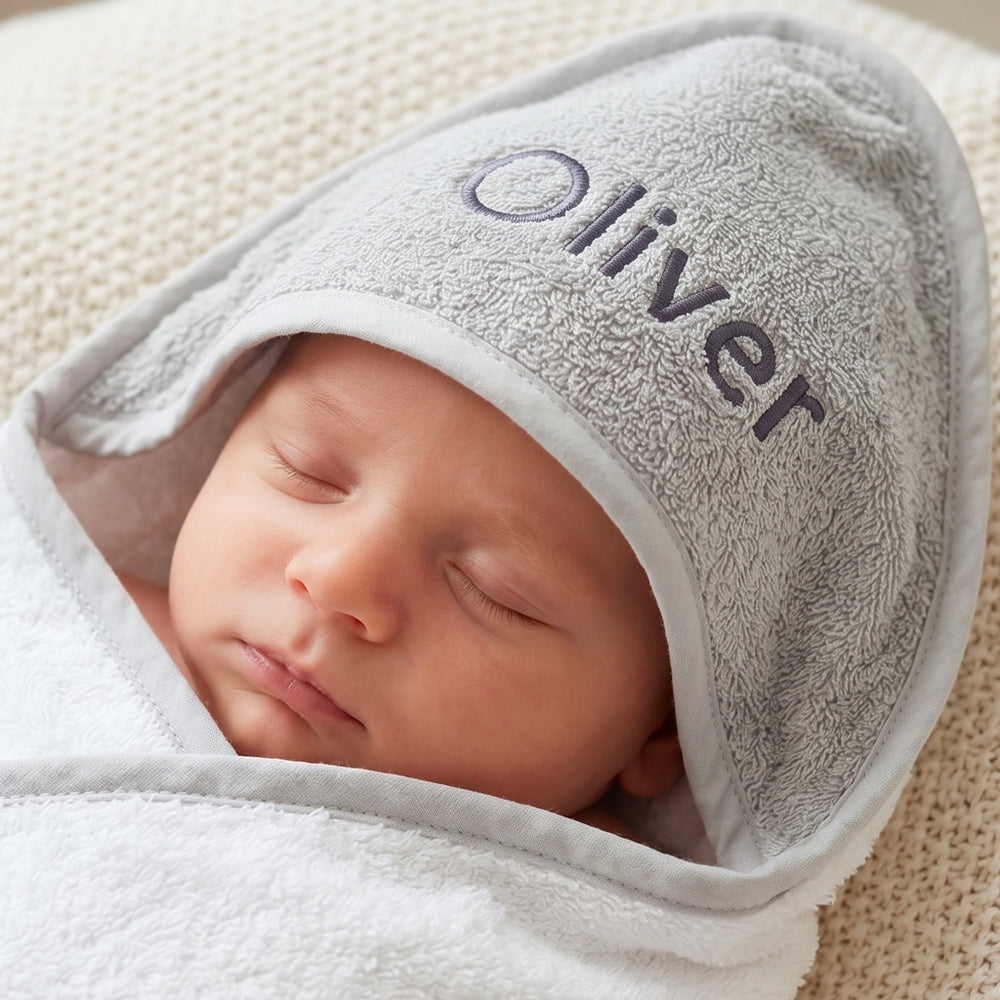 Personalised Hooded Baby Towel, Grey