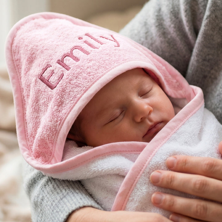 Personalised Baby Hooded Towel, Pink