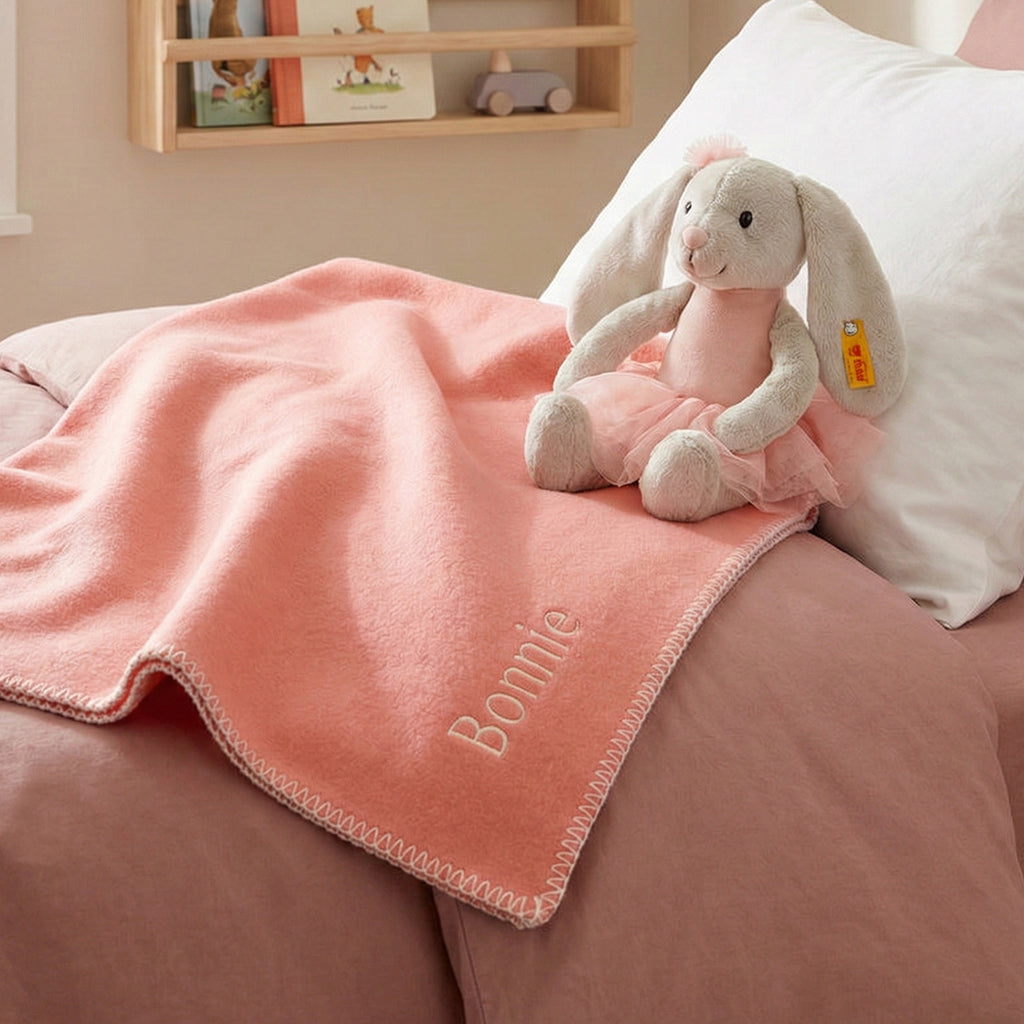 Steiff Hoppie Ballet Rabbit Soft Toy with Personalised Fleece Blanket Gift Set