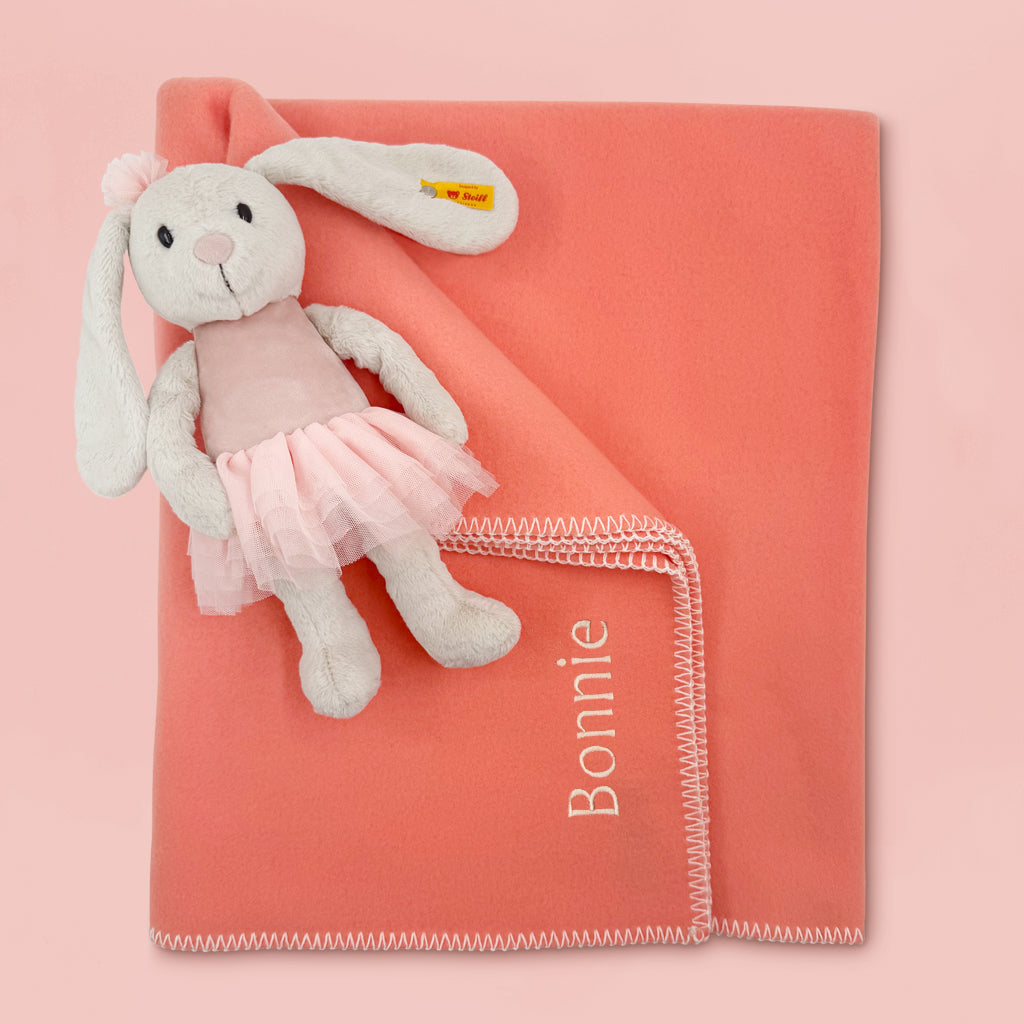 Steiff Hoppie Ballerina Rabbit with Personalised Fleece Blanket Gift Set