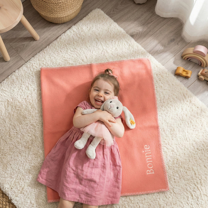 Steiff Hoppie Ballet Rabbit Soft Toy with Personalised Fleece Blanket Gift Set