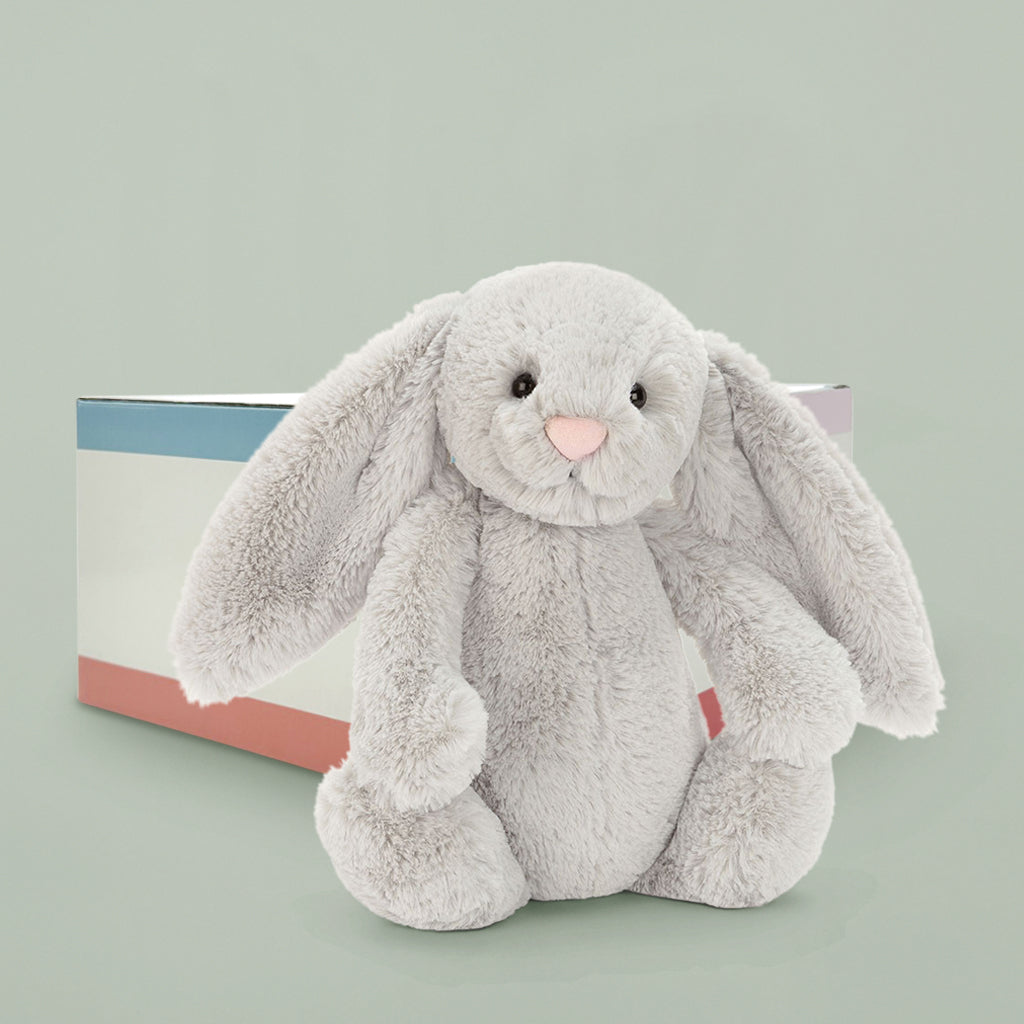 Jellycat Silver Bashful Bunny Soft Toy with Illustrated Gift Box
